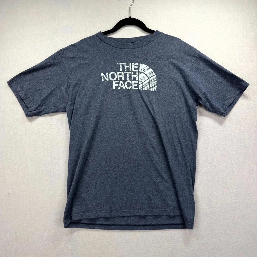 The North Face T Shirt Mens Medium Blue Heather Half Dome Logo Outdoor Crew Neck